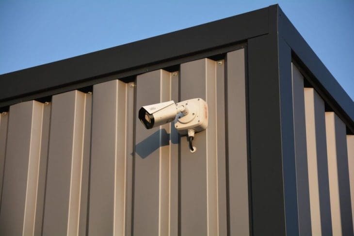 Commercial security cameras installed at a business property